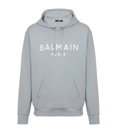 Balmain Logo Hoodie In Light Blue