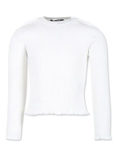 Balmain Kids' Logo-instarsia Jumper In White