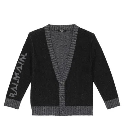 Balmain Kids' Logo Intarsia Cardigan In Black