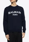 Balmain Logo Intarsia Crewneck Sweater In Navy