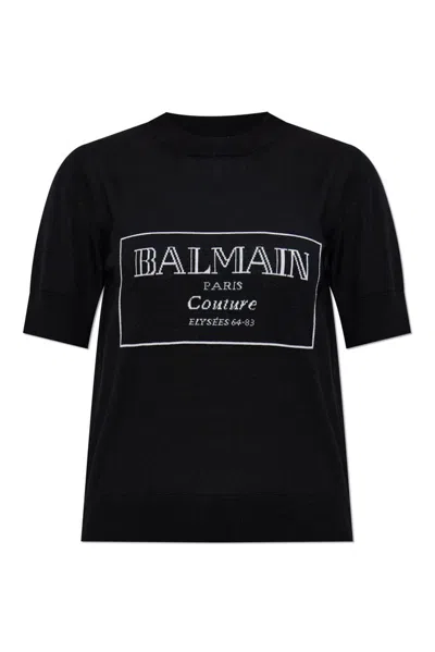 Balmain Couture Logo Knit Top In Black