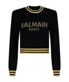 Balmain Logo Wool Blend Knit Cropped Sweater In Black