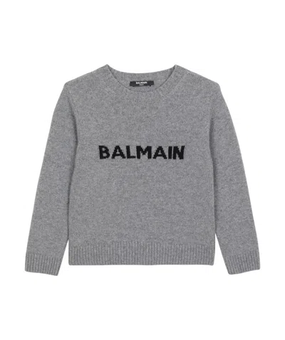 BALMAIN BALMAIN KIDS LOGO-INTARSIA CREWNECK JUMPER