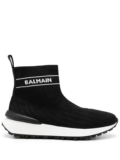 BALMAIN LOGO-INTARSIA SOCK SNEAKERS