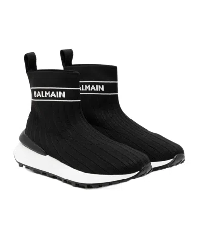 Balmain Logo-intarsia Sock Sneakers In Black