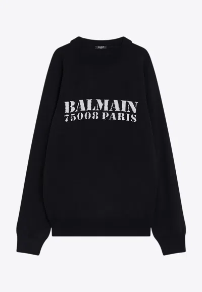 BALMAIN LOGO INTARSIA WOOL SWEATER