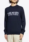 Balmain Navy Merino Wool Sweater Men In Blue