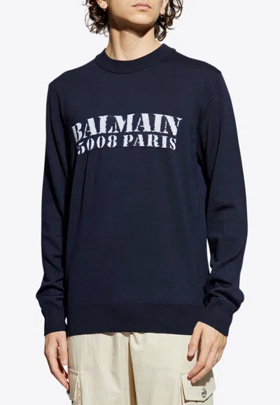 Balmain Branded Sweater In Blue In Black