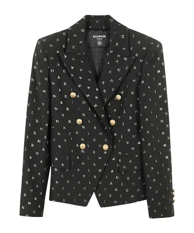 Balmain Logo-jacquard Blazer In Black