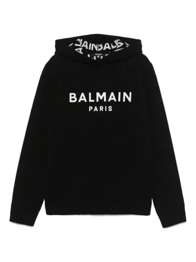 Balmain Kids' Logo-jacquard Hoodie In Black