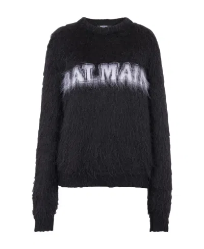 BALMAIN BALMAIN LOGO JACQUARD CREWNECK KNITTED JUMPER