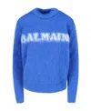 Balmain Logo Jacquard Crewneck Knitted Jumper In Blue