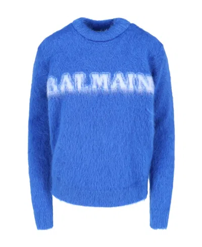 BALMAIN BALMAIN LOGO JACQUARD CREWNECK KNITTED JUMPER