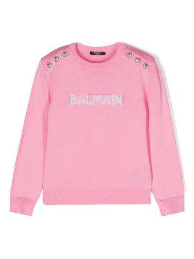Balmain Kids' Logo-jacquard Jumper In Pink