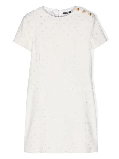 Balmain Kids' Logo-jacquard Midi Dress In Neutrals