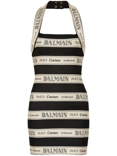 Balmain Striped Halterneck Jacquard Minidress In Multicolor