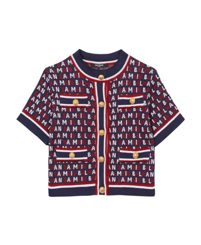 BALMAIN BALMAIN KIDS LOGO-JACQUARD KNITTED CARDIGAN