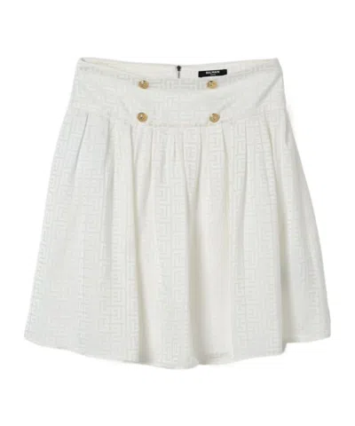 Balmain Logo-jacquard Skirt In White