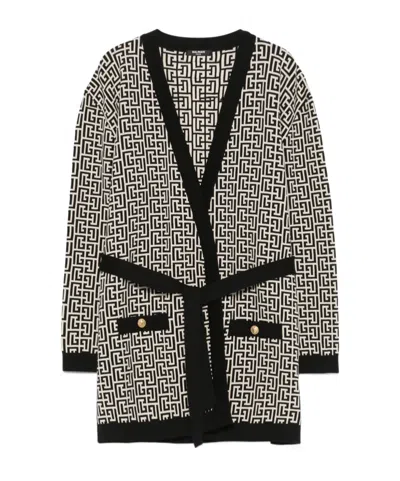 Balmain Logo Jacquard Sweater In Black