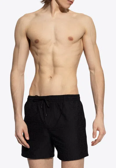 Balmain Logo Jacquard Swim Shorts In Black