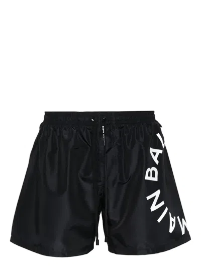 Balmain Logo-jacquard Swim Shorts In Schwarz
