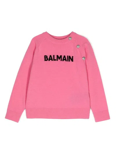 Balmain Logo-jacquard Wool-blend Jumper In Fucsia