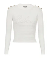Balmain Signature Knit Jumper With Lion Button Detail In White