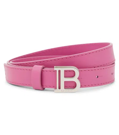 Balmain Kids' Logo Leather Belt In Pink