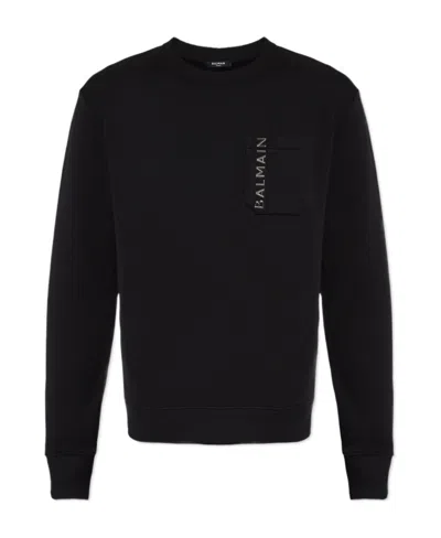 Balmain Logo-lettering Cotton Sweatshirt In Black
