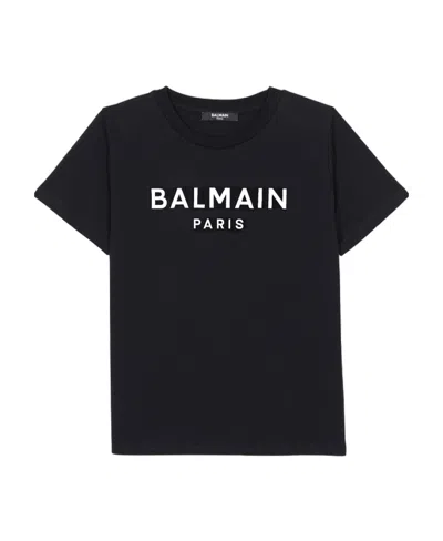 Balmain Kids' Logo-print Cotton T-shirt In Black