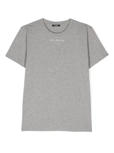 Balmain Kids' Logo-lettering Cotton T-shirt In Grey