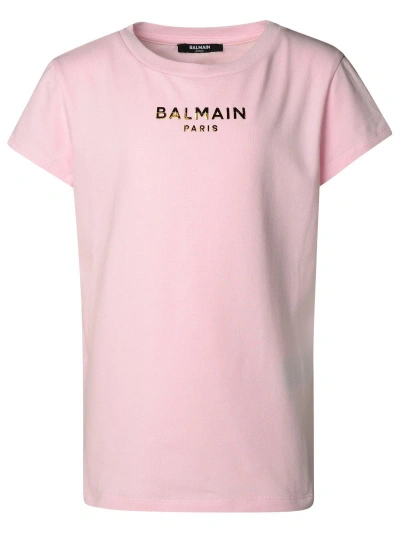 Balmain Kids' Logo Lettering Crewneck T-shirt In Pink