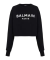 Balmain 3-button Logo-print Crop Sweatshirt In Black