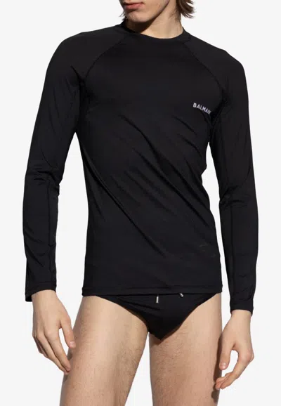 Balmain Logo Long-sleeved Rashguard In Black