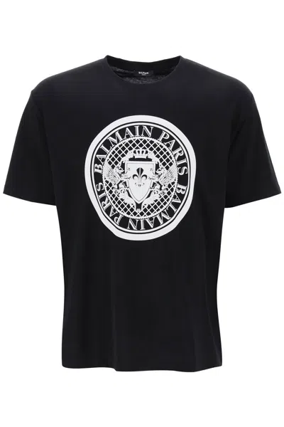 Balmain Noir Blanc Cotton T-shirts And Polos In Black