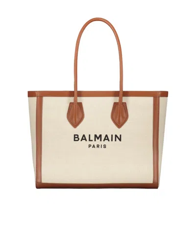 Balmain Logo Medium Tote Bag In Brown