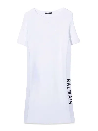 Balmain Logo Mini Dress In White