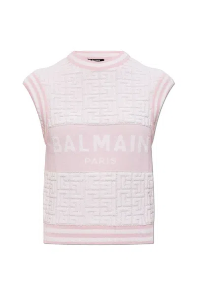 Balmain Logo Monogrammed Sleeveless Vest In Pink