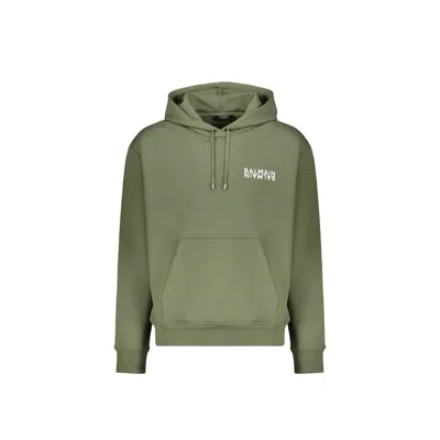 Balmain Bicolor Cotton Hoodie In Green