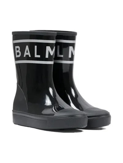 Balmain Kids' Logo-motif Rain Boots In Black