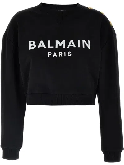 Balmain Logo Organic Cotton Cropped Sweatshirt