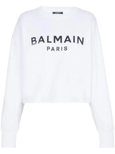 Balmain Logo Organic Cotton Cropped Sweatshirt