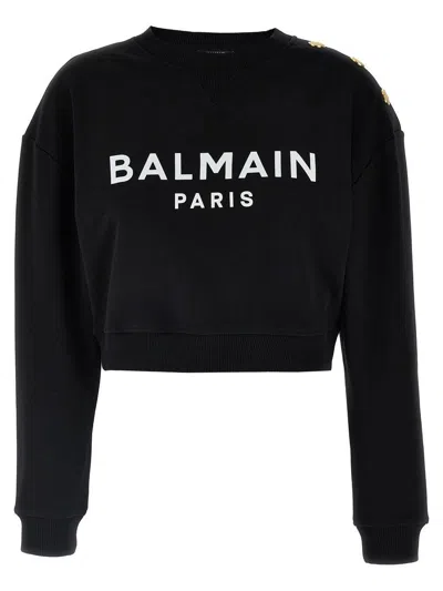BALMAIN BALMAIN LOGO ORGANIC COTTON CROPPED SWEATSHIRT