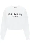 Balmain Cropped Sweatshirt With Flocked Logo In White