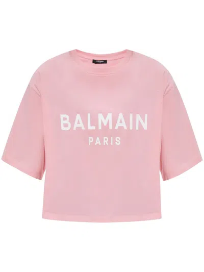Balmain Logo Organic Cotton Cropped T-shirt