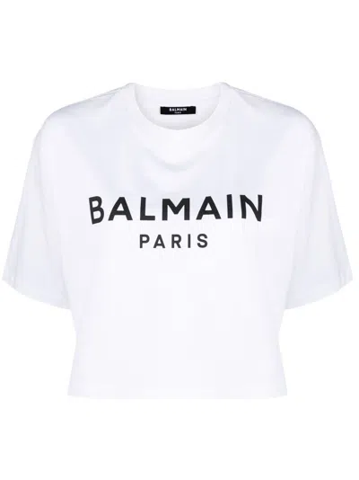 BALMAIN BALMAIN LOGO ORGANIC COTTON CROPPED T-SHIRT
