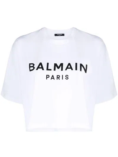 BALMAIN BALMAIN LOGO ORGANIC COTTON CROPPED T-SHIRT