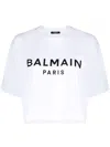 Balmain Logo Cotton Jersey Cropped T-shirt In White