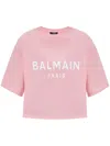 Balmain Women Logo Organic Cotton Cropped T-shirt In Pink