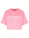 Balmain Women Logo Organic Cotton Cropped T-shirt In Pink